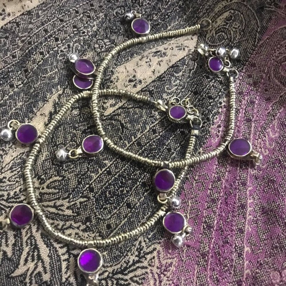Afghan Anklets With Silver Bells: Handmade Tribal Jewelry Pair